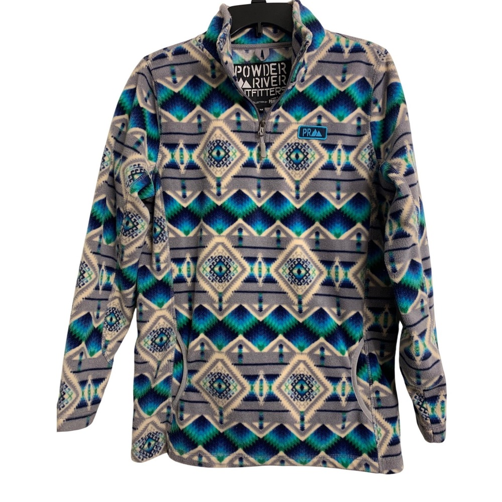 Powder‎ River Outfitters  Aztec Fleece Quarter Zip Pullover Blue Grey M